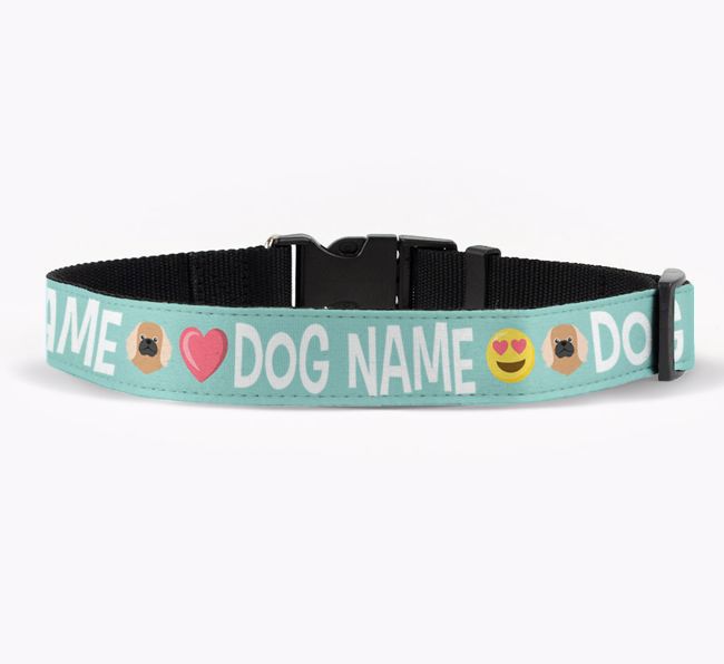 Personalised Fabric Collar with Emojis and {breedFullName} Icon for {dogsName}